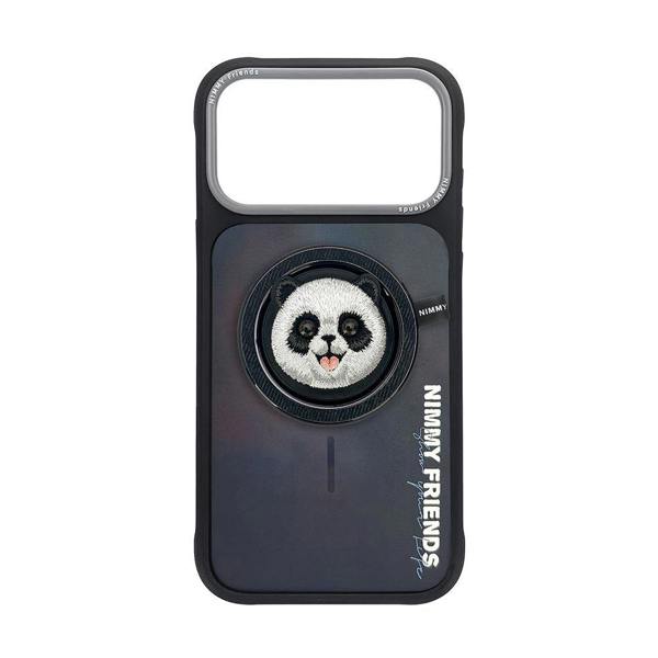 Nimmy Friends Nimmy Big Eye Cute Pet Travel Panda Face Case with Detachable MagSafe Grip for iPhone 17 Pro Max 6.9" Black Grey