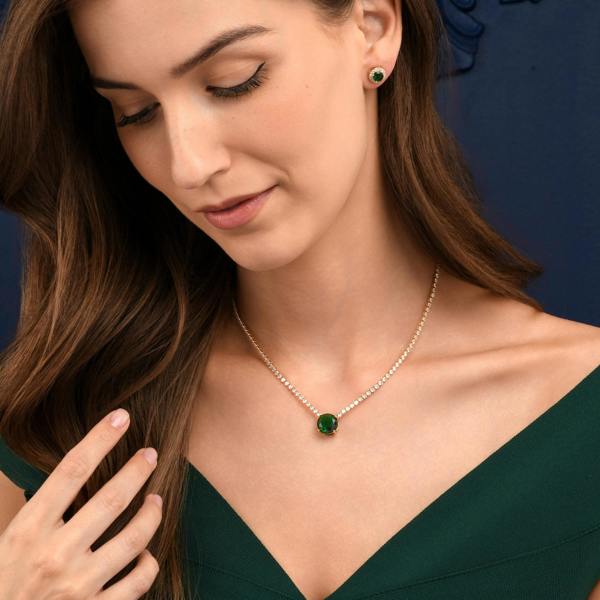 Zavana Gold Necklace with a Large Centre Green Cubic Zirconia Stone