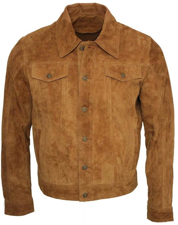 Infinity Leather Mens Trucker Classic Suede Leather Shirt Jeans Jacket
