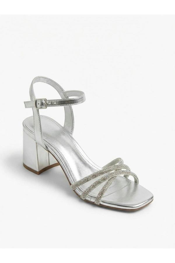 Willow Rhinestone Block Heel Sandals - Silver