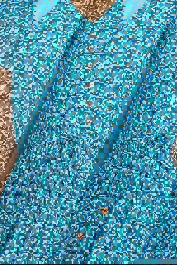 Mudflower Geometric Print Tie Front Midi Dress