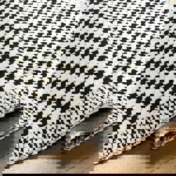 Livabliss Freud-Modern Ivory Black High Pile Checkered Rug