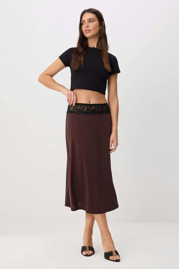 A-Line Lace Detail Midi Skirt