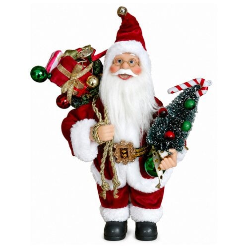 Santa Claus Christmas Figure with Presents & Tree – 30cm Ornament
