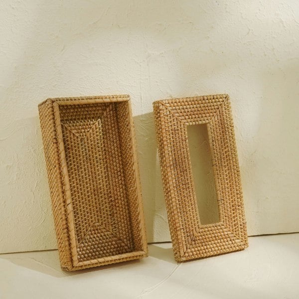 Rectangular Tissue Holder - Wicker Rattan Tissue Box Cover - Coastal Villa Homeware