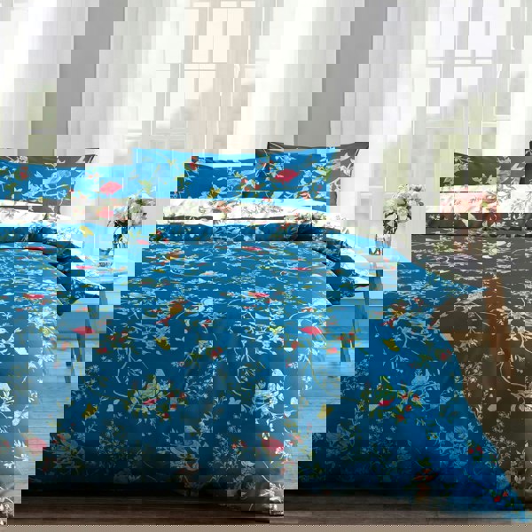 Velosso Birds Floral Printed Cotton Blend Duvet Cover and Pillowcase Set