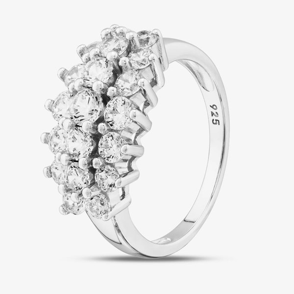 T. H. Baker Sterling Silver Brilliant Cut Cubic Zirconia Three Row Cluster Ring S2091