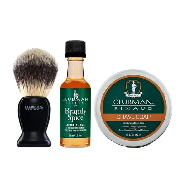 Clubman Pinaud Brandy Spice After Shave, Brush & Soap Set