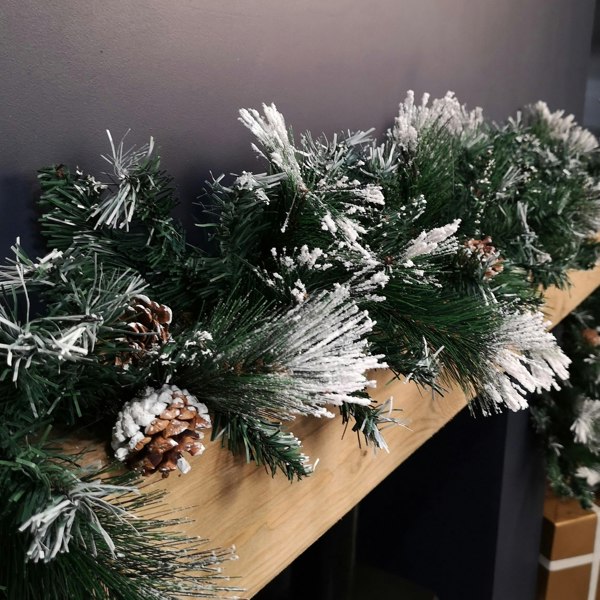 Samuel Alexander 2.7m Snow Flocked Christmas Garland with Pine Cones and Mixed Needles