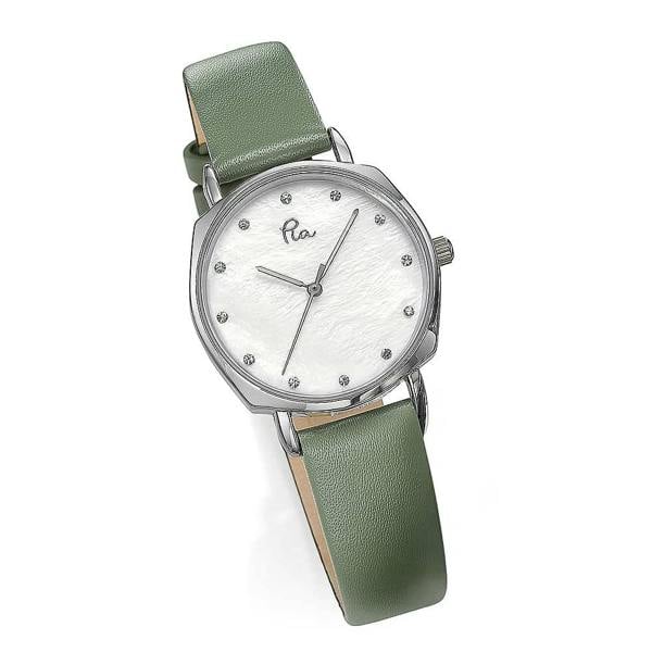 Pia Your Finest Hour Sage Watch, Silver-Tone Case with Sage Green Leather