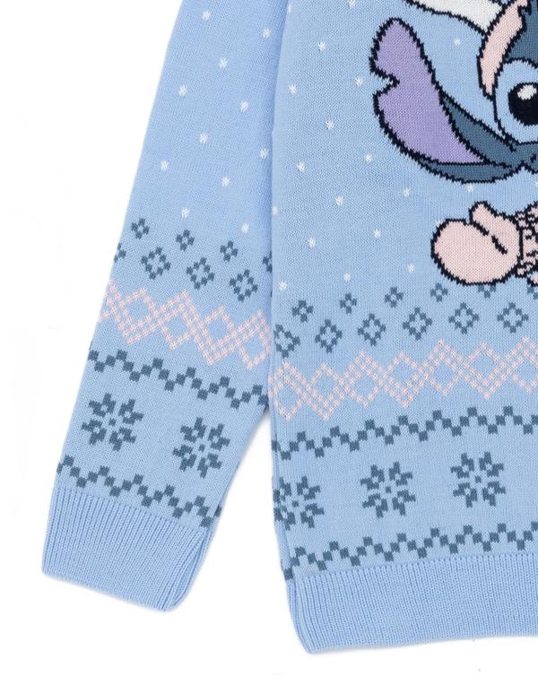 Vanilla Underground Disney Lilo & Stitch Girls Blue Christmas Fair Isle Christmas Jumper