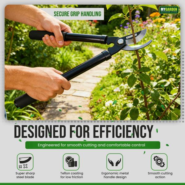 My Garden Outdoor Living Bypass Tree Loppers Heavy Duty Branch Lopper - Gardening Long Handle 37CM-Teflon Coated Cutting Blades Ergonomic Metal Handle