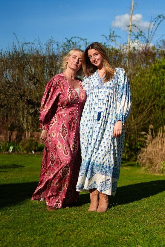 AMELIA FLOATY SLEEVE WOODBLOCK PRINTED COTTON VOILE DRESS