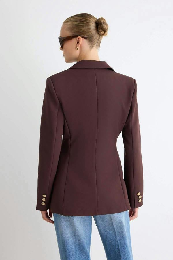 Gold Button Fitted Blazer Jacket