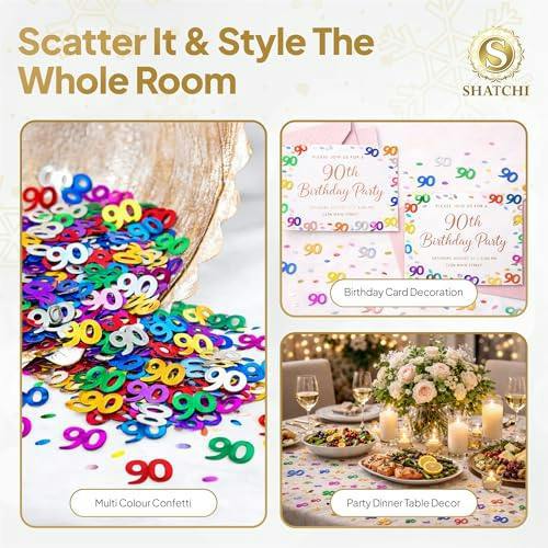 90th Birthday Multicolour Metallic Foil Confetti Table Decoration Set, Available in 1, 2 or 4 Packs image 8