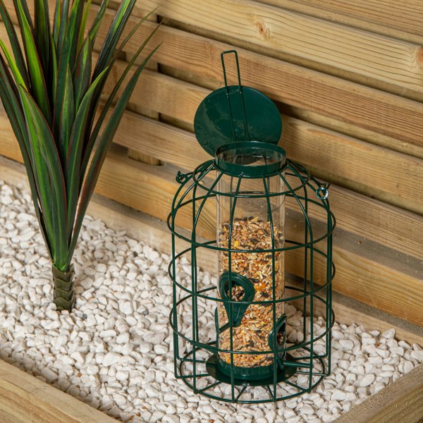 Samuel Alexander Metal Hanging Bird Seed Feeder with Squirrel Guard