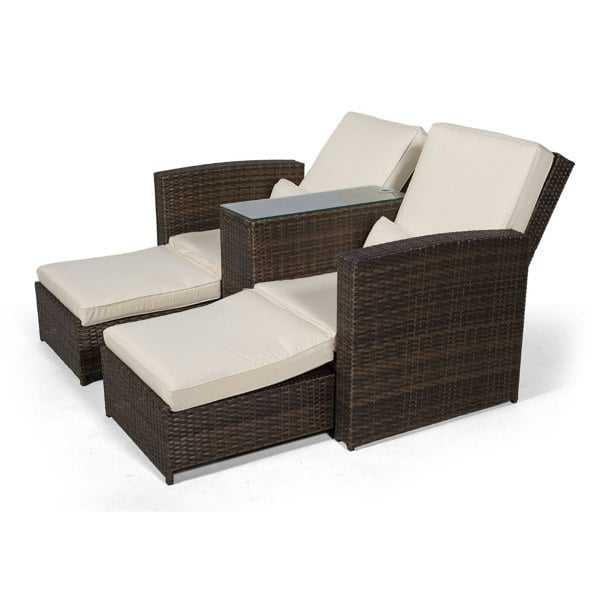 Giardino Nevada Double Reclining Rattan Sun Loungers Set