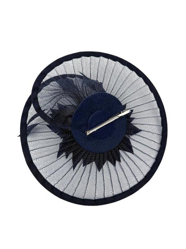 Spiral Circular Brim Fascinator with Feathers Burst in Navy - svnx