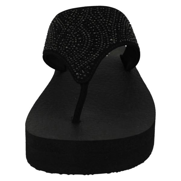 Skechers Ladies Skechers Toe Post Platform Wedge Sandals Stone Candy 31614