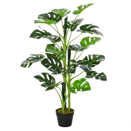 Wyld Haus Doka Large Artificial Monstera Style Tree With 21 Leaves In Decorative Pot