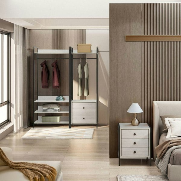 Swish Furniture Alva Trio Bedroom Set with Open Wardrobes and 3 Drawer Bedside