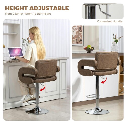 Wyld Haus Dovetti Coffee Brown Faux Leather Adjustable Swivel Bar Stool With Armrests