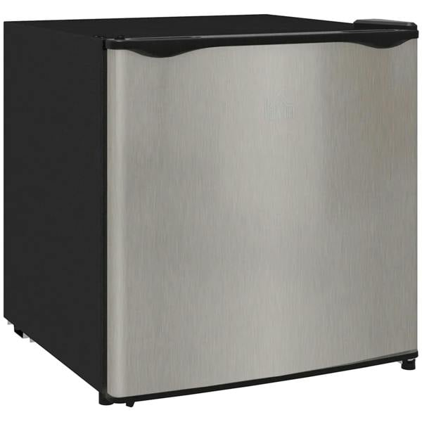 35L mini freezer with silver cabinet and black base, rectangular design with hinged lid