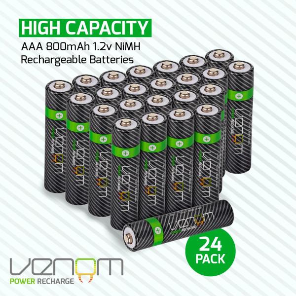 Venom Rechargeable AAA Batteries - High Capacity 800mAh (24-Pack)