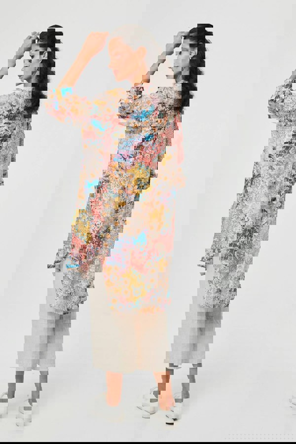 Pink | Floral Long Sleeve Longline Tunic Shirt
