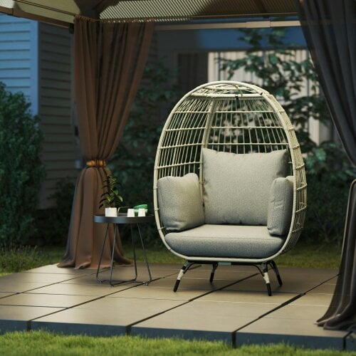 Wyld Haus Tomova Grey Rattan Rope Grey Egg Chair with Cushions And Matching Pillows