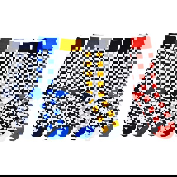 Anysox 5 Pairs Size 5-14 Fashion Socks Novelty Skateboard Squares Black and White Pattern Cotton for Women Red