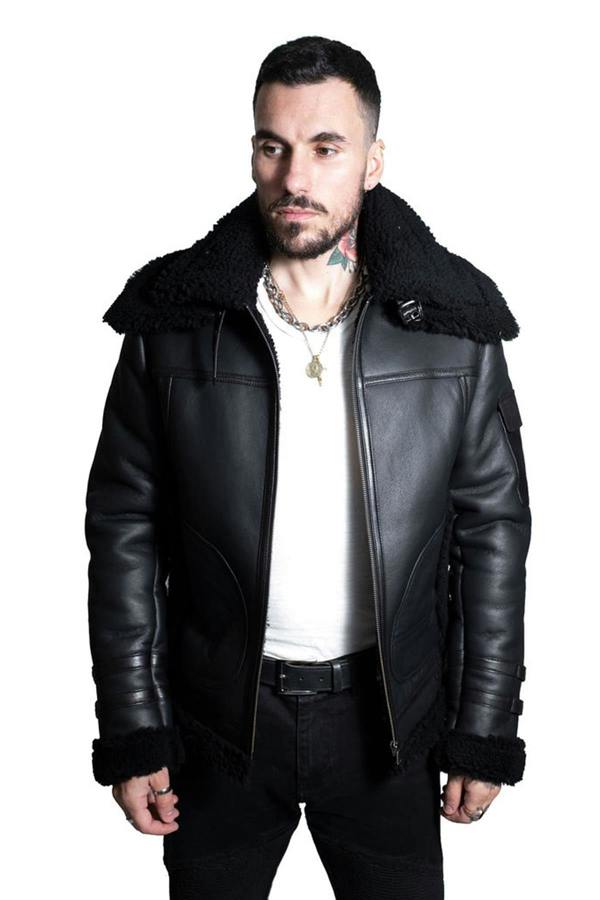 Infinity Leather Mens Retro Biker Sheepskin Jacket-Hingham