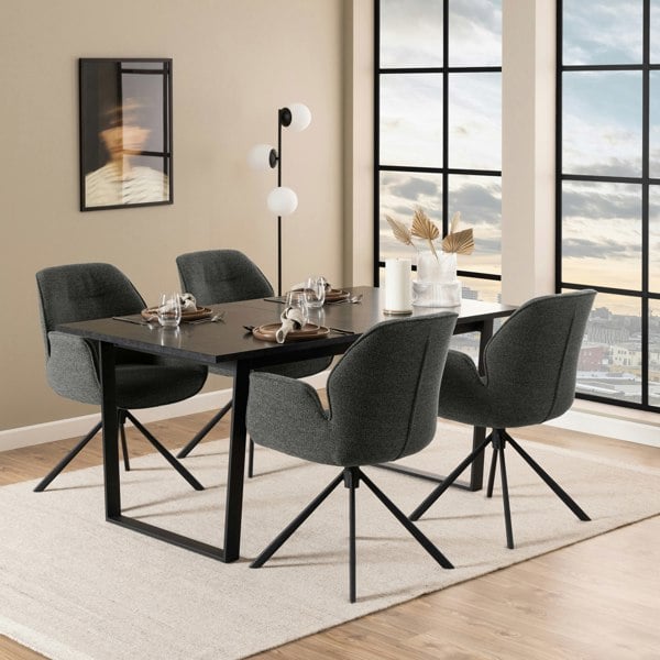 Furniture To Go Amble Extending Dining Table with Black Marble Melamine Top & Black Legs 160-220