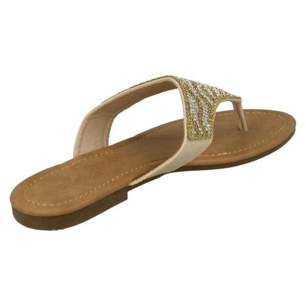 Savannah Ladies Savannah Flat Diamante Toe Post Sandals