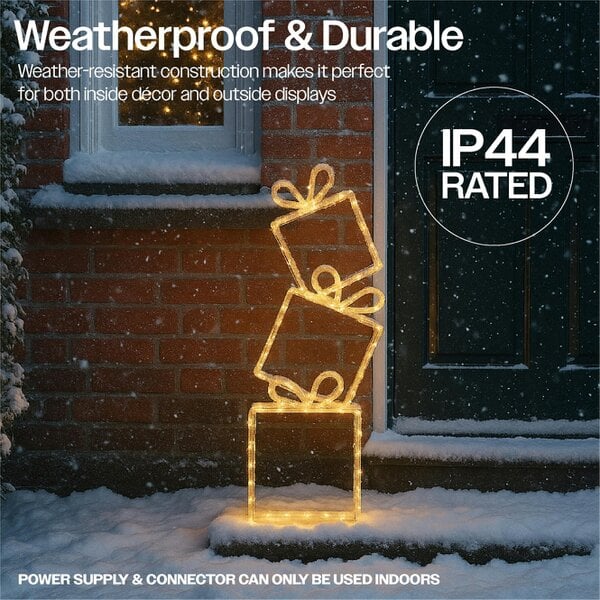 Scotts of Stow Xmas Haus Pre Lit 40 Warm White LED Christmas Presents Stack of 3 with 5m Lead Timer
