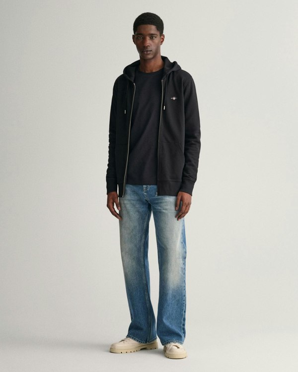 GANT Mens Regular Fit Shield Logo Full Zip Hoodie - 5 Black