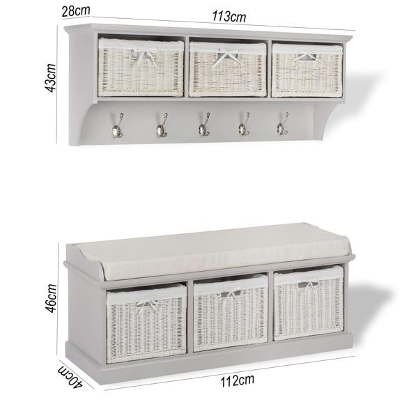 Statement Furniture Tetbury Large Hallway Set with Storage Baskets and Cushion Seat