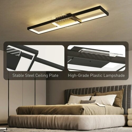 Bobobiy LED Ceiling Light, Flush Mount Ceiling Lamp with 3000-6000K Colour Temperatures, Black