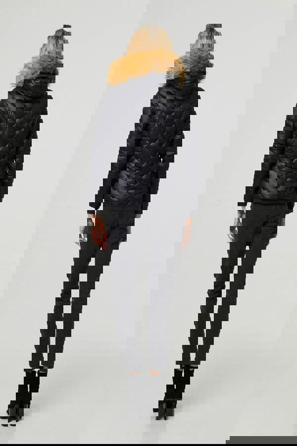 Black | Faux Fur Trim Hooded Puffer Jacket