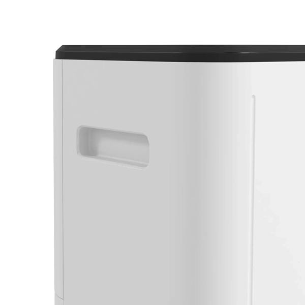 White dehumidifier front side with recessed handle cutout and smooth panel