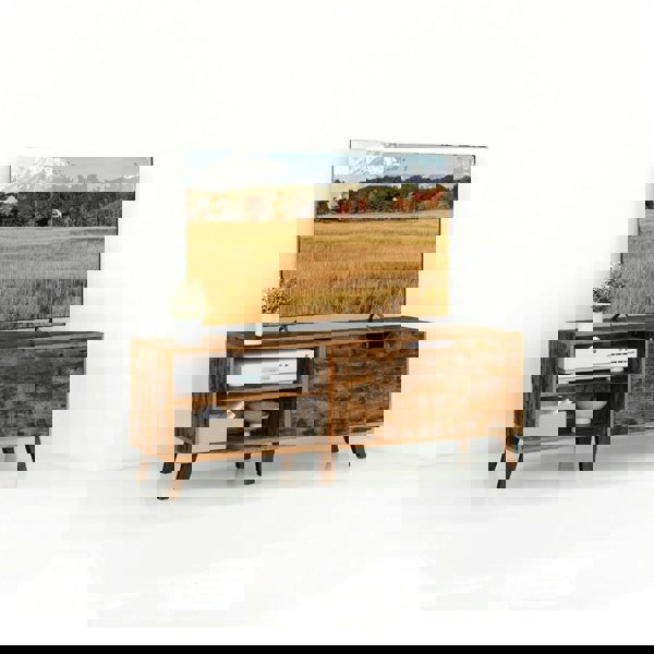 Modcraft Rustic Brown TV Stand with 2 Doors & Adjustable Shelves – 140cm Unit for TVs up to 65” – Living Room Storage Cabinet