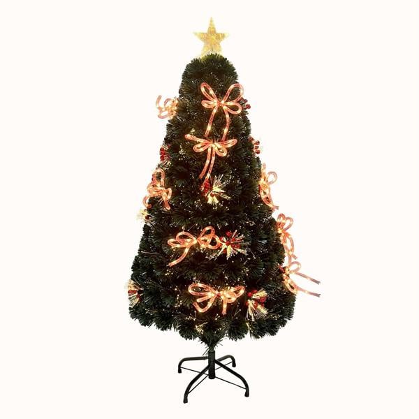 2ft to 6ft Fibre Optic Christmas Tree with Ribbon Bows and Star Topper, Green image 1