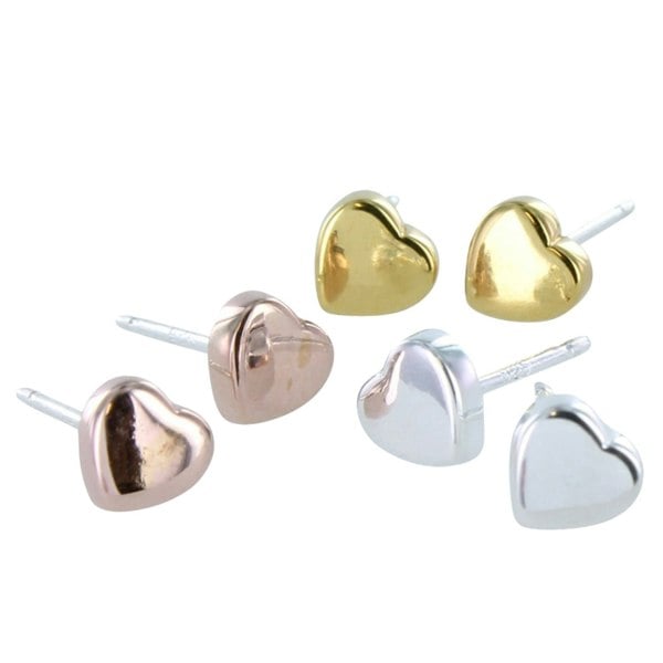 Sterling Silver High Shine Heart Studs - Reeves & Reeves