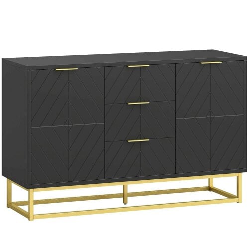 Sideboard with 3 Drawers and Adjustable Shelves for Living Room - Black