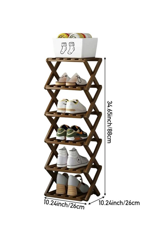 Living and Home 6 Tier Bamboo Folding Shoe Rack Shoe Storage Organiser - Walnut