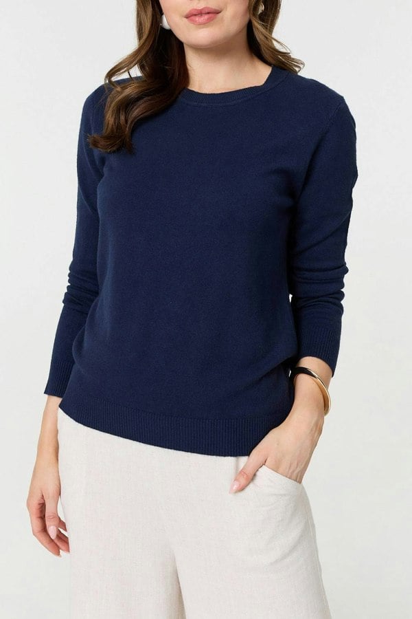 Navy | Plain Soft Knit Long Sleeve Jumper

