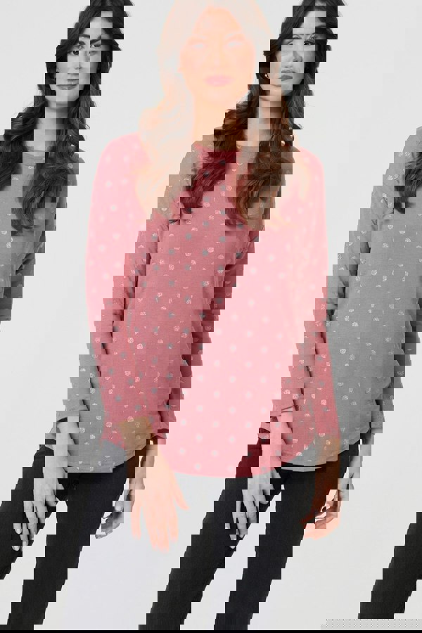 Pink | Polka Dot Print Relaxed Long Sleeve Top : Model is 5'9"/175 cm and wears UK10/EU38/US6/AUS10