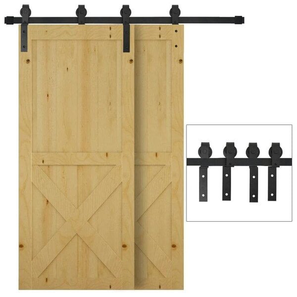 6.6FT/200cm Sliding Barn Door Hardware Track Kit, 90kg Heavy Duty Carbon Steel Sliding Door Rail for 2 Doors, Black