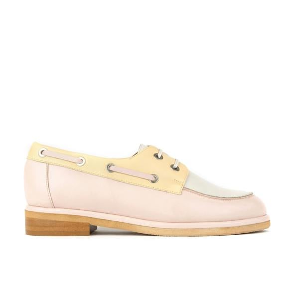 Embassy London Boatie - Yellow & Cream & Pink - Women's Leather Boat Shoe