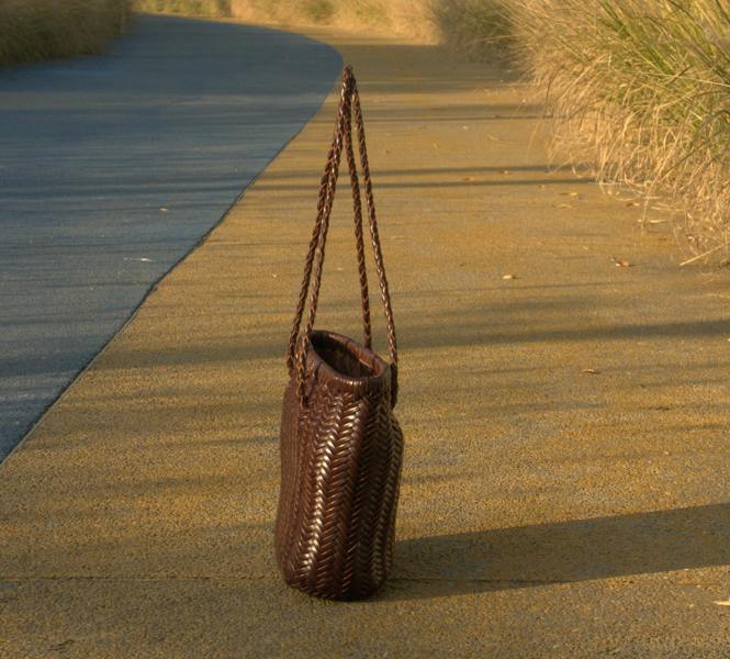 RIMINI Zigzag Woven Leather Handbag ‘Carla' - Dark Brown
